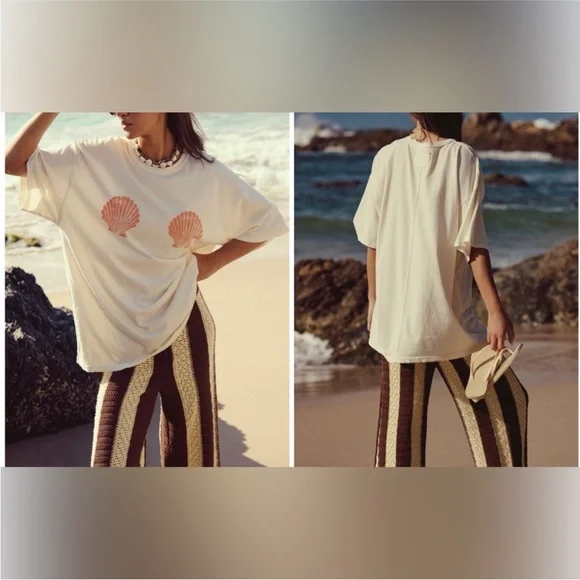 NWOT Free People We the Free Shell Tee - ivory combo - XS oversized - Picture 1 of 8
